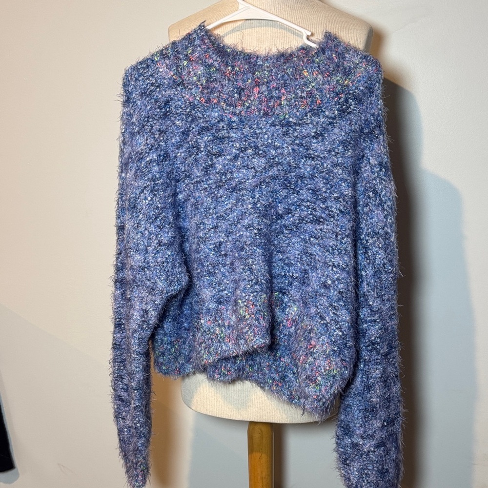 Free People Blue Multicolor oversized Fuzzy Sweater